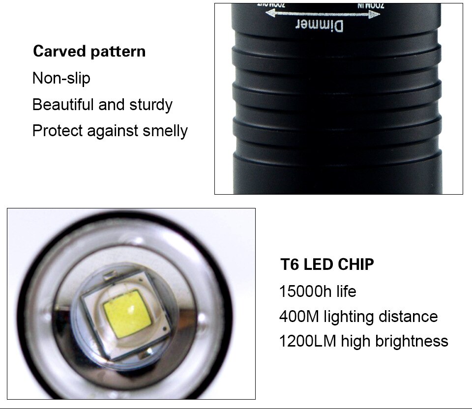 Super bright Diving Flashlight IP68 highest waterproof rating diving light Powered by 18650 battery With hand rope