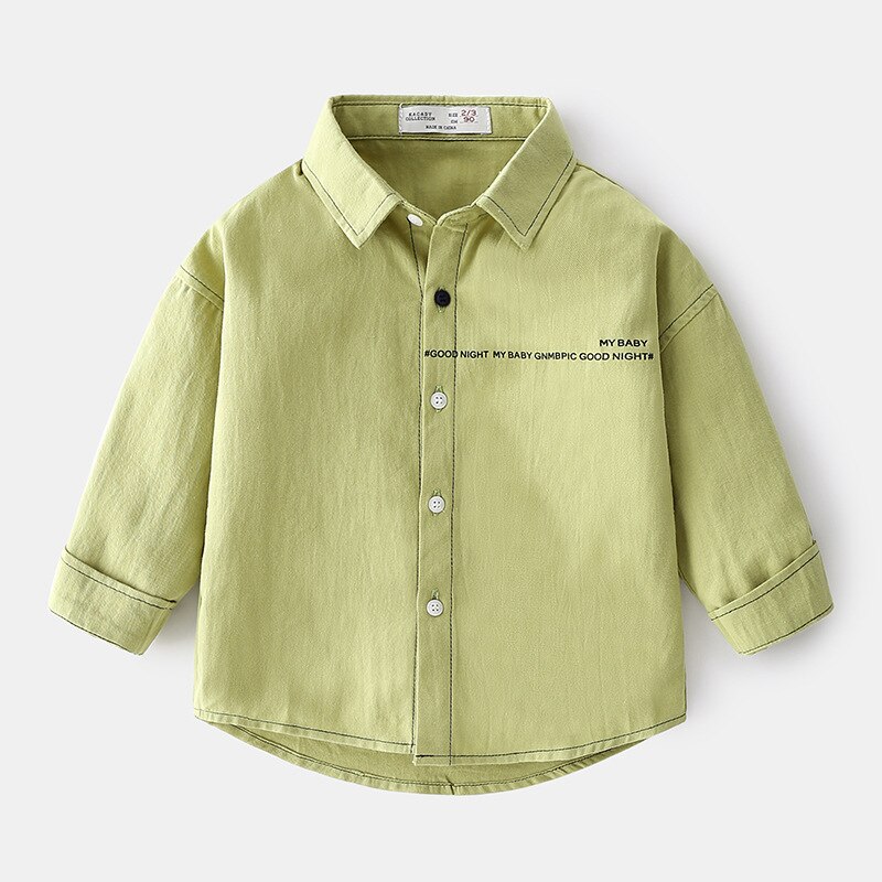 Chemise jaune à manches longues pour garçon, hauts d'extérieur, droit, en coton, à col rabattu, à la , automne et été: green / 90