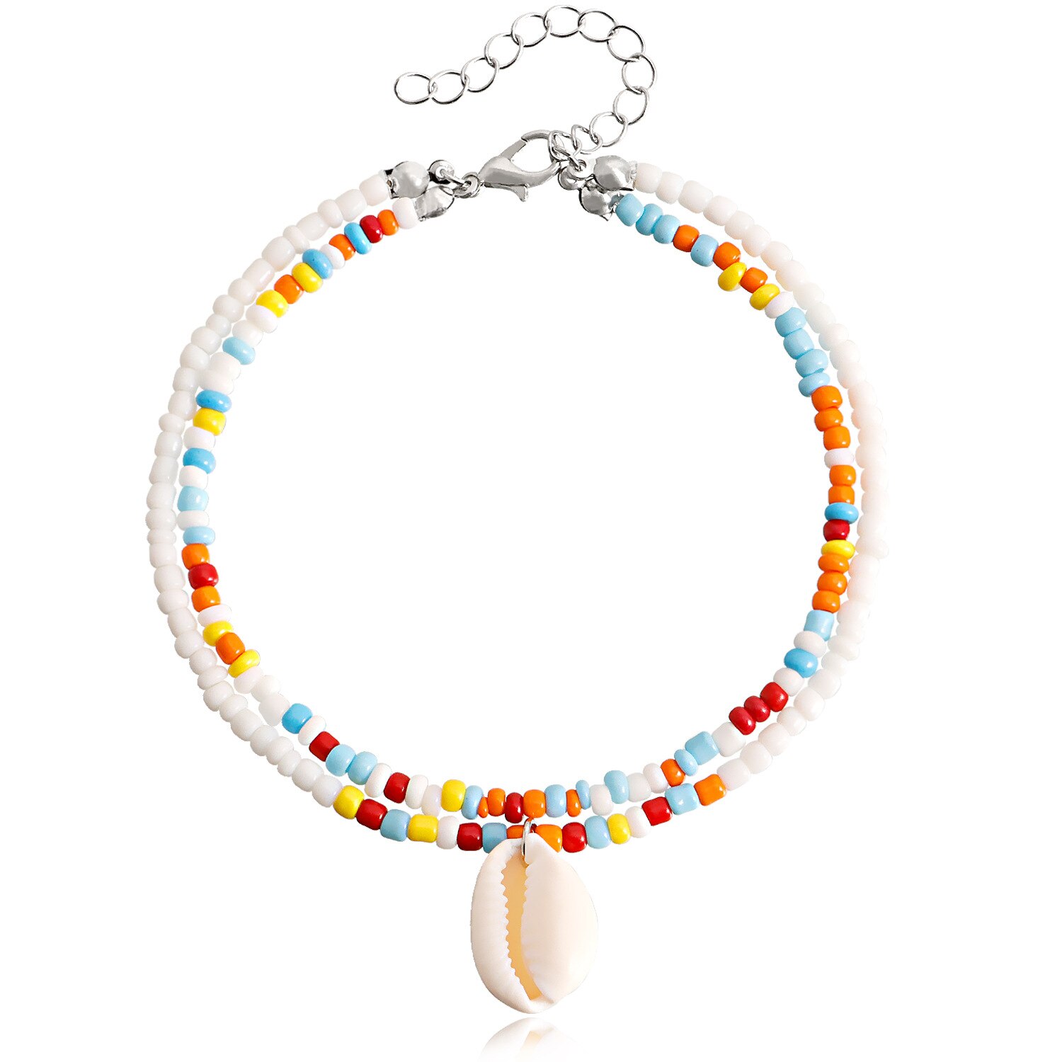 Bohemian Double Layer Kleurrijke Rijst Kralen Shell Enkelband Voor Vrouwen Mode Zomer Oceaan Strand Enkelband Sieraden: 01