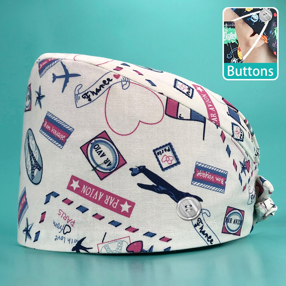 Health Workers Frosted Hat Laboratory operator work cap Beauty salon Print Hat adjustable Scrub Cap working Clean hat Spa Caps: 22099