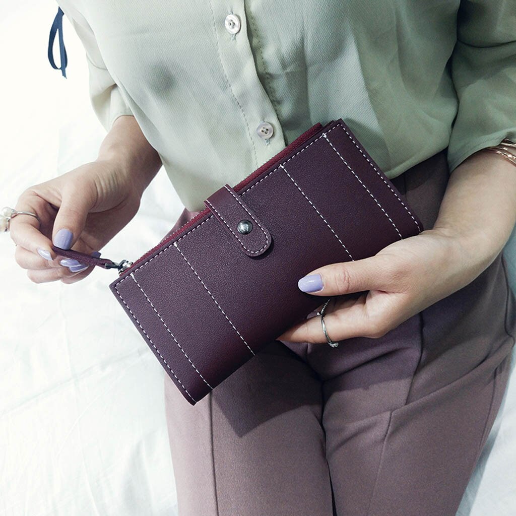 Vrouwen Portefeuilles Retro Lange Streep Lederen Portemonnee Portemonnee Kaarthouders Handtas