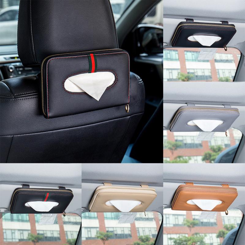 Bolsa de toalla de papel parasol para coche Multi-función de cuero asiento colgante para coche caja de pañuelos de papel