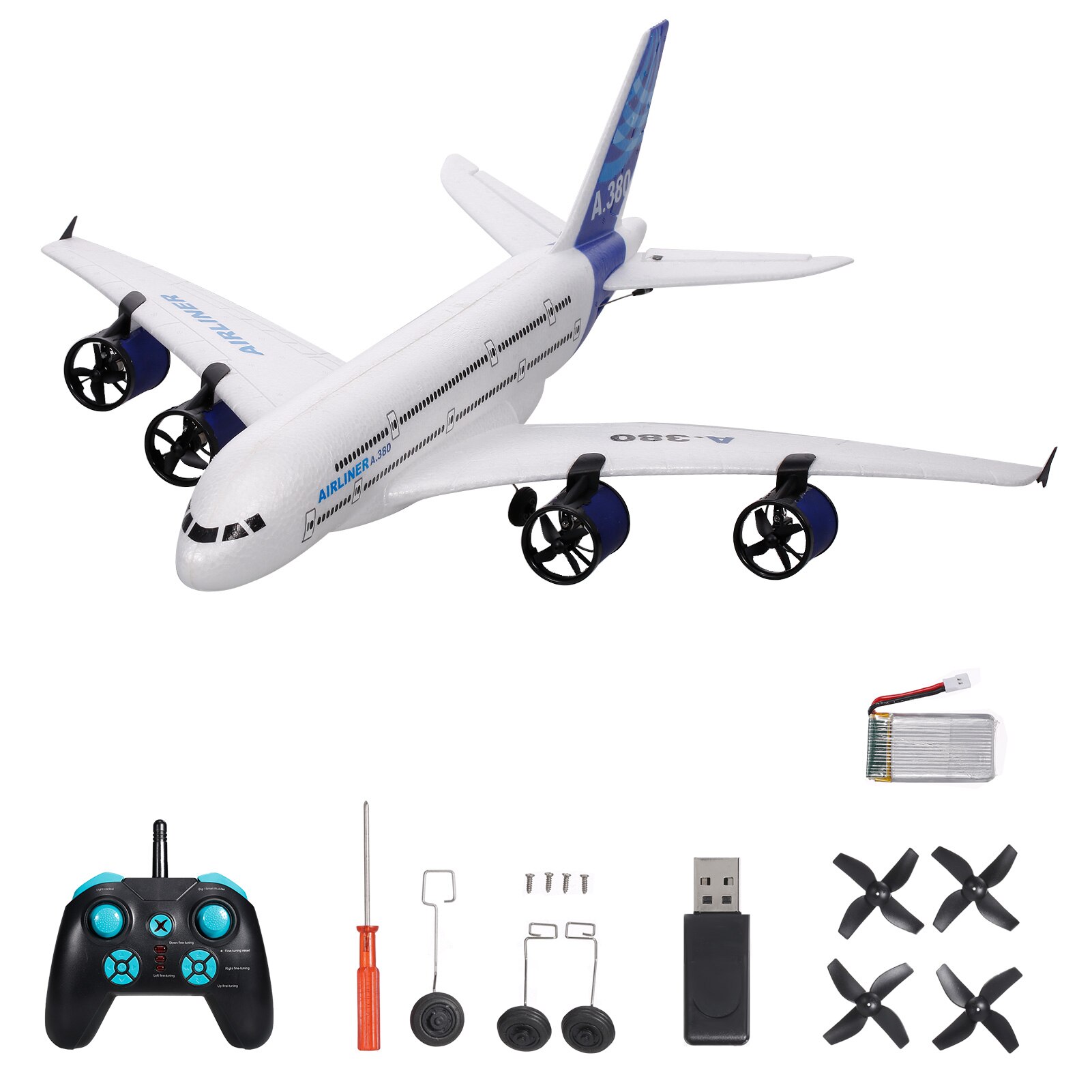 A380 2.4g rc fly flyglider med ledet søkelys 3ch epp fastvinget skum fly fly modell leker låve: 1b