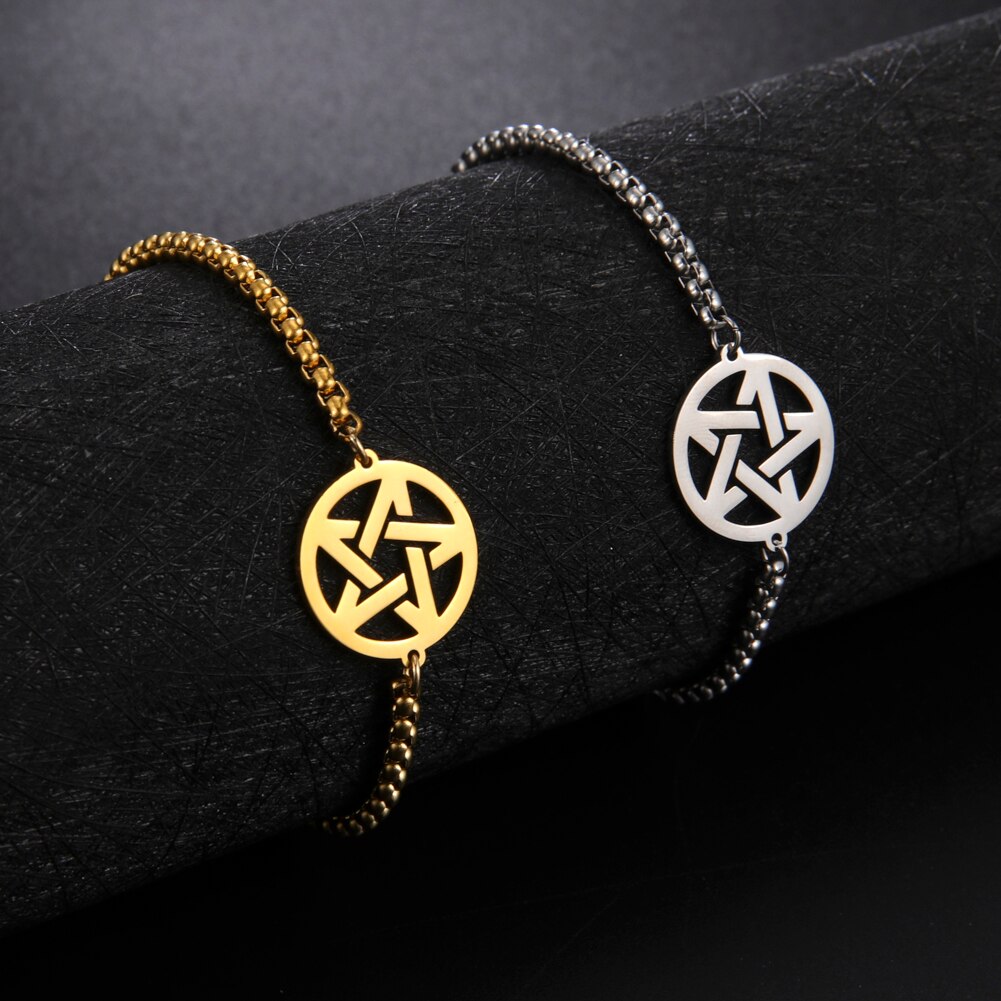 Skyrim Hollow Star Pentagram Paar Armbanden Op Hand Voor Vrouwen Mannen Roestvrij Stalen Sieraden Gouden Kleur Box Chain Armbanden