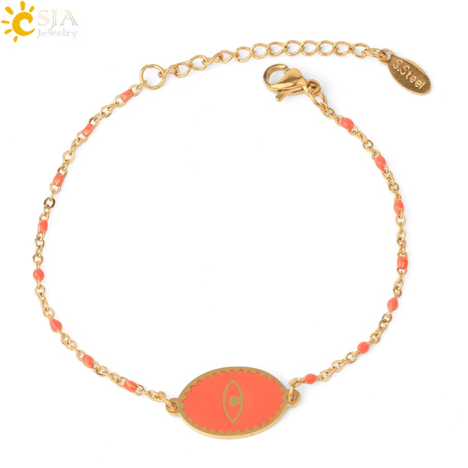 CSJA smalto Evil Eye Charms bracciali bracciale in acciaio inossidabile 2022 bracciale Femme Color oro Link gioielli di moda Pulseras S719: Red