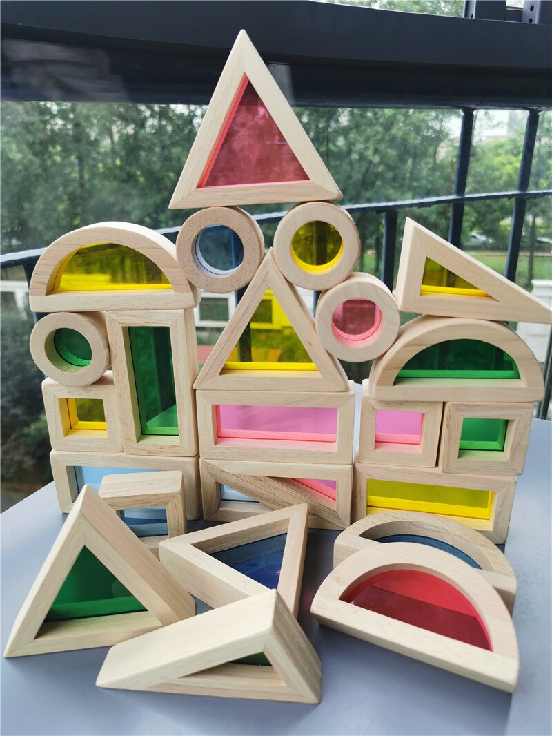 24 stücke freundlicher Feste Gummi Holz Acryl Buliding Blöcke Sensorischen Regenbogen Blöcke Stapeln Kreative Pädagogisches Spielzeug