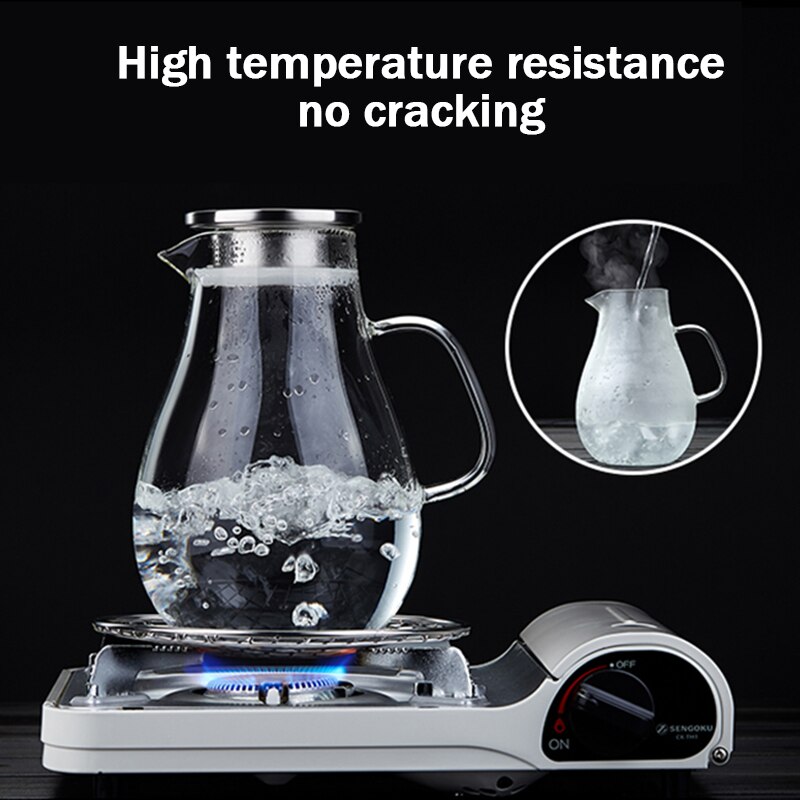 Borosilicate Glass Pitcher with Lid and Spout Thickened Glass Kettle Cold and Water Carafe Teapot Set Beverage Dispenser