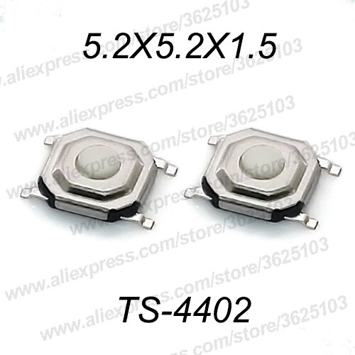 50 stks/partij SMD 4*4*1.5mm (5.2*5.2*1.5mm) tactile Tact Push Button Micro Schakelaar Momentary Push Knop Koper Hoofd/Rubber Hoofd etc.: 5.2x5.2x1.5 Rubber
