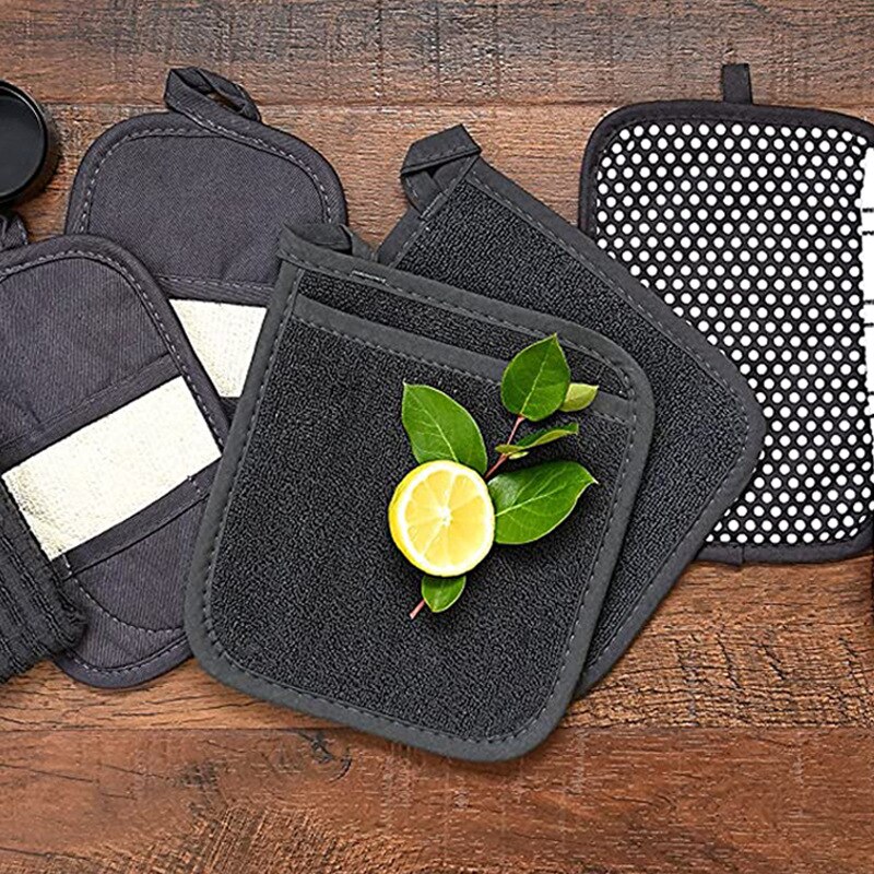 2 Stuks 3 In 1 Pot Houders Badstof Lus Katoenen Doek Handschoenen Pocket Kussen Mat Keuken Tool Koken Keuken Handschoenen pannenlap