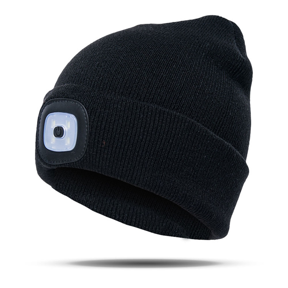 Led lys hat unisex efterår vinter udendørs fiskekasket løb strikket hue hue klatre pullover kasket til camping