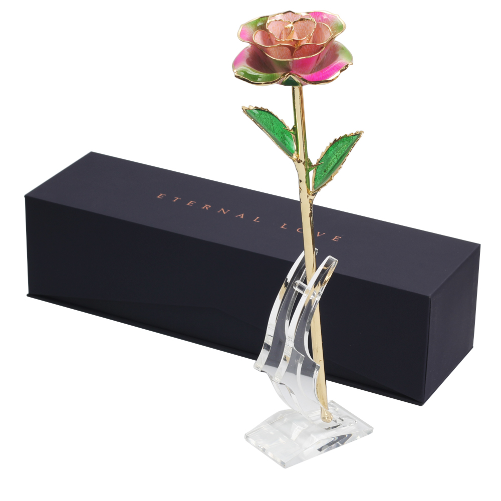 24k Gold Dipped Rose Flower Artificial Flowers Eternal Rose with Stand Forever Love In Box Birthday for Girls: colour