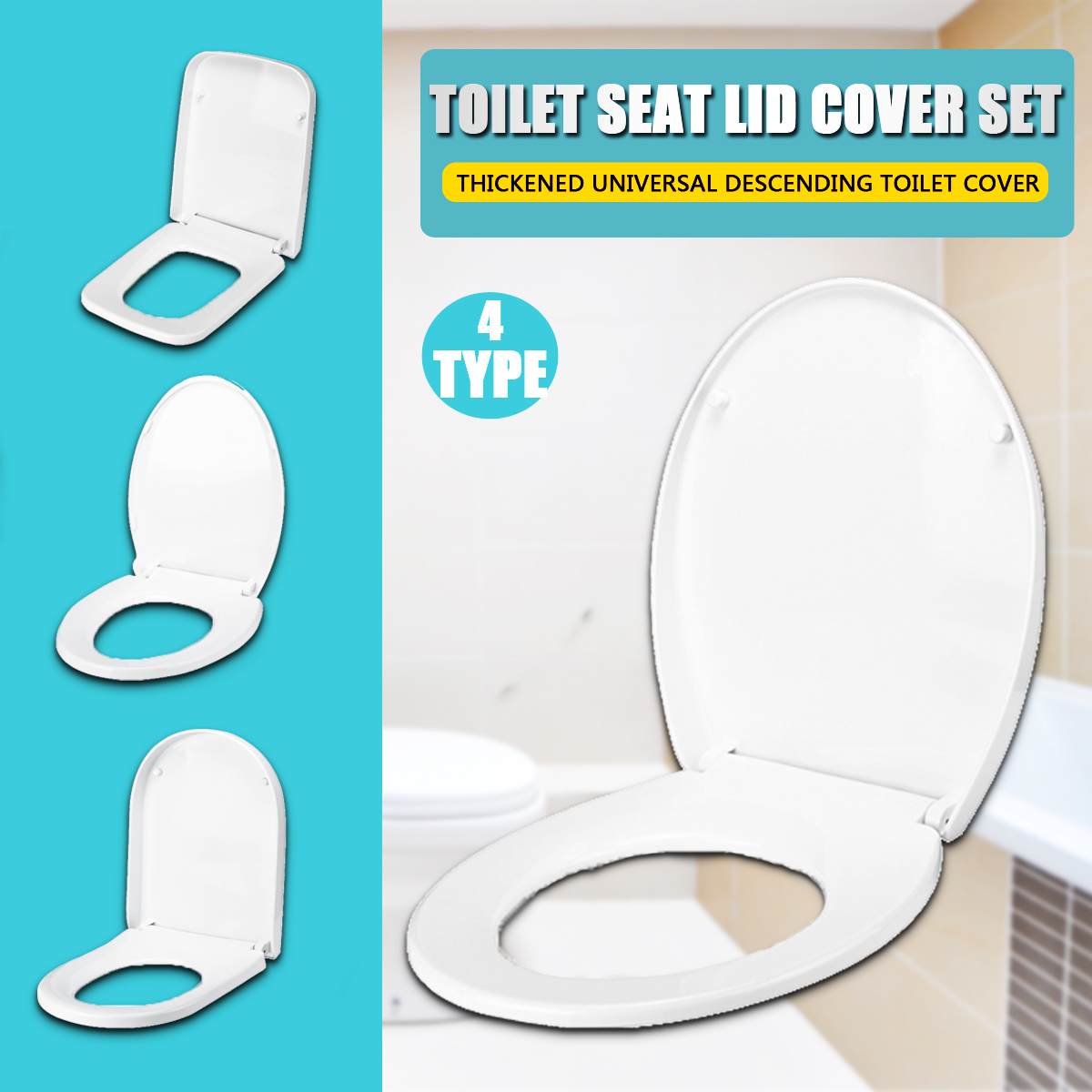 4 Type PP Universele Slow-Close Toilet Seat Deksel Cover Set Dikker Vervanging Antibacteriële Vierkante Ronde O/V soort Toiletbrillen