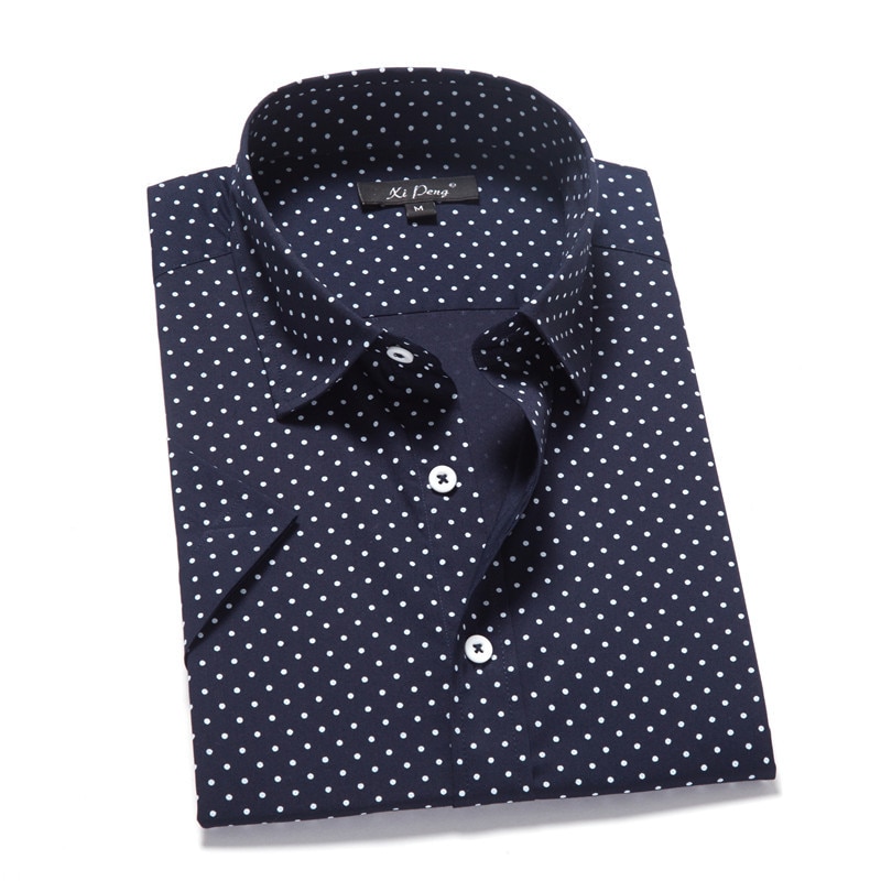 Chemises à manches longues pour hommes, chemises américaines à manches courtes, imprimés de points, chemises pour hommes, été 15,: Navy / L