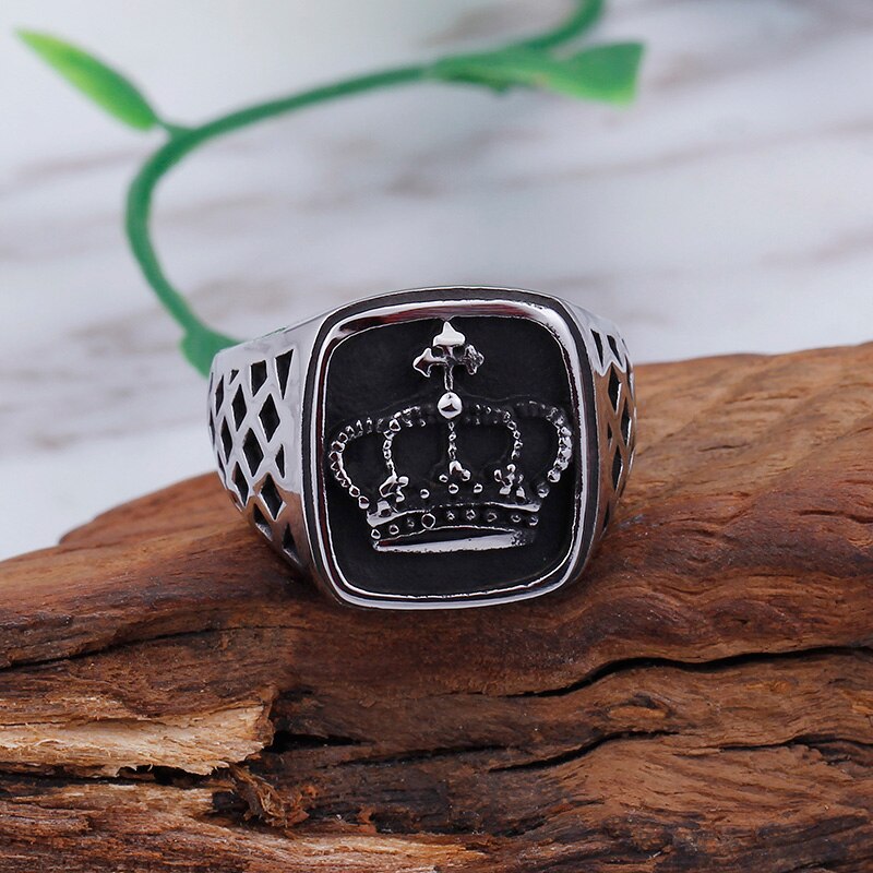Anillo de corona Imperial para hombre, anillo clásico de acero inoxidable para hombre, anillo de boda de titanio de