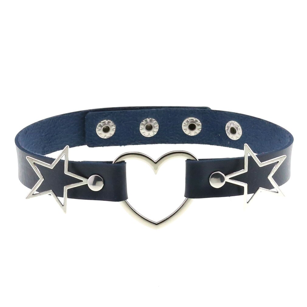 Goth Punk PU Leather Collar Choker Necklaces Women Harajuku Steampunk Rock Star Body Birthday Party Chocker Jewelry: Dark Blue