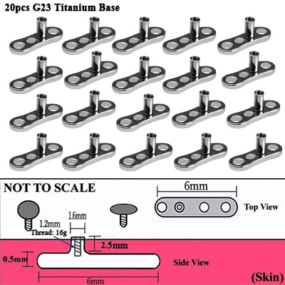 20 piezas 16G titanio base de ancla dérmica piel buzo superficie barra Piercings Micro Piercing dérmico superficie Piercing joyería del cuerpo: Color dorado