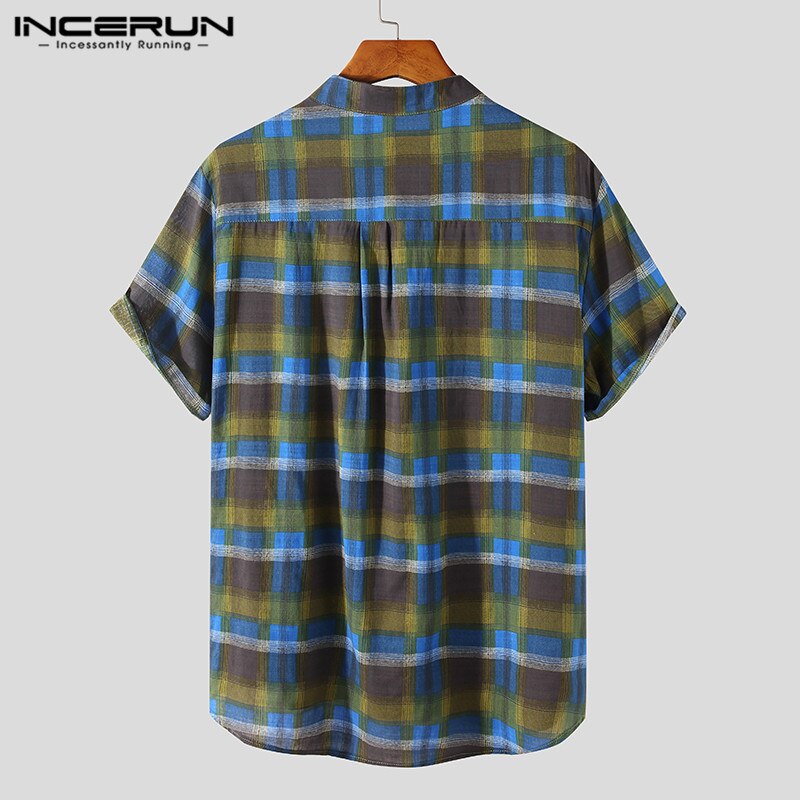 Chemisier en coton à boutons pour homme, Vintage, manches courtes, col montant, décontracté, ample, été , S-3XL