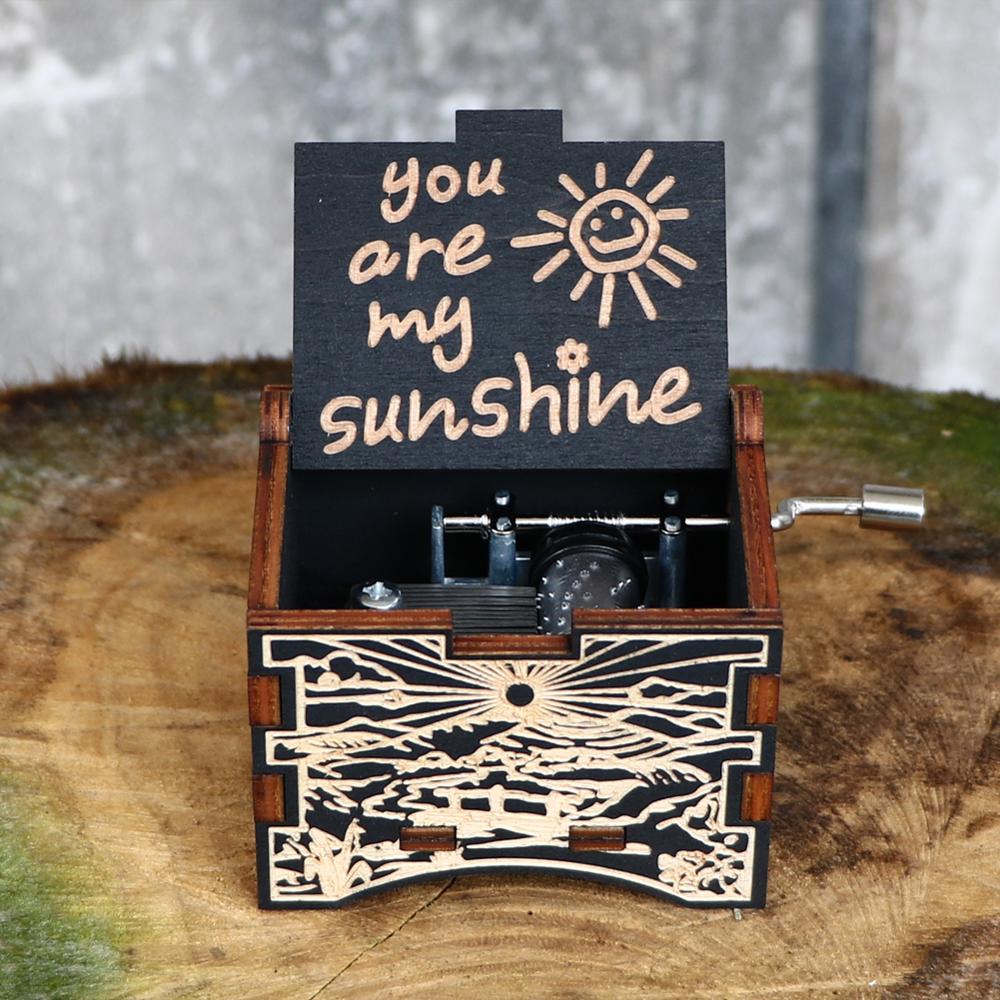 Carved Hand Music Box Wooden Black Music Box You Are My Sunshine To Lover To daughter To husband Birthday Year