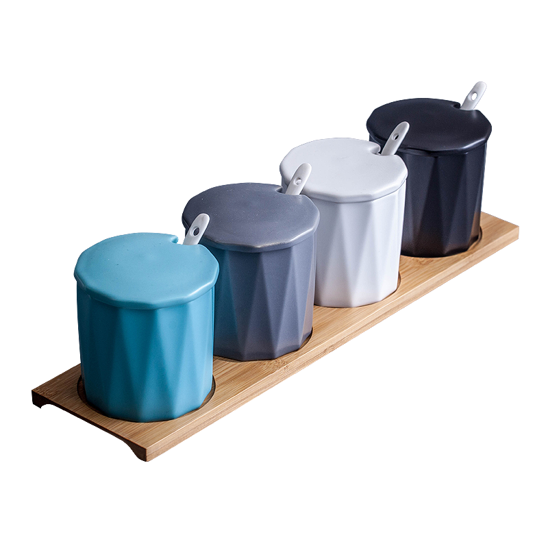 Keramische 3 Stks/set Kruiden Jar Suiker Peper Shaker Keuken Saus Potten Kruidenrek Organizer Opslag Fles Plank Zout Met Lepel