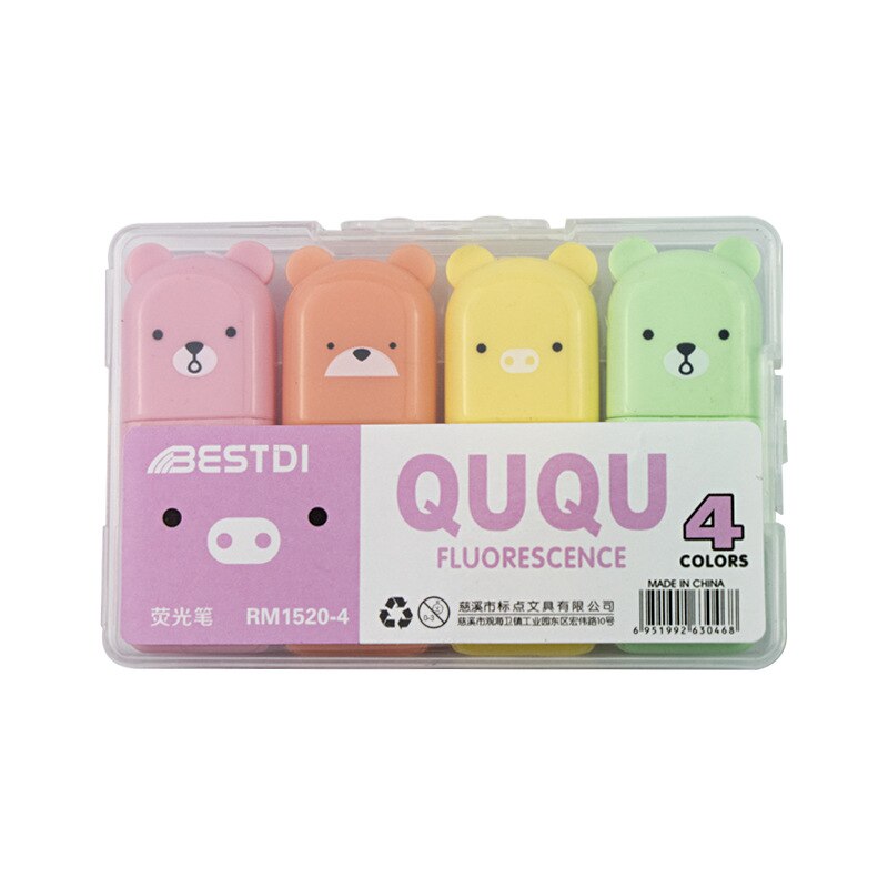 10 box/lot Mini Cute Bear Highlighter Kawaii 4/5/6 colors Drawing Painting Art Marker Pen School supplies Stationery: 4 colors in 1 box