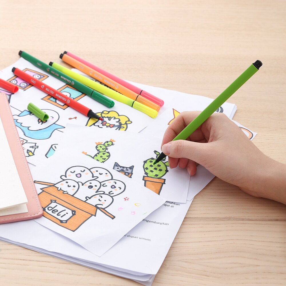 Deli – stylo marqueur en feutre lavable EC105, 12/18/24 /36 couleurs, marqueurs en Fiber, Fineliners, croquis, dessin, peinture artistique, fournitures scolaires