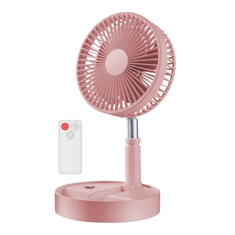 7200mAh Folding Telescopic Floor Desk Fan Remote Control Timing Air Cooler 4 Speed Rechargeable USB Fan for Home Outdoor Camping: Pink