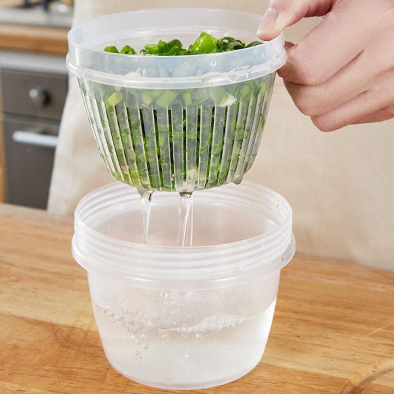 Double-layer chopped green onion storage box transparent sealed drain onion ginger minced garlic refrigerator can be ingredients