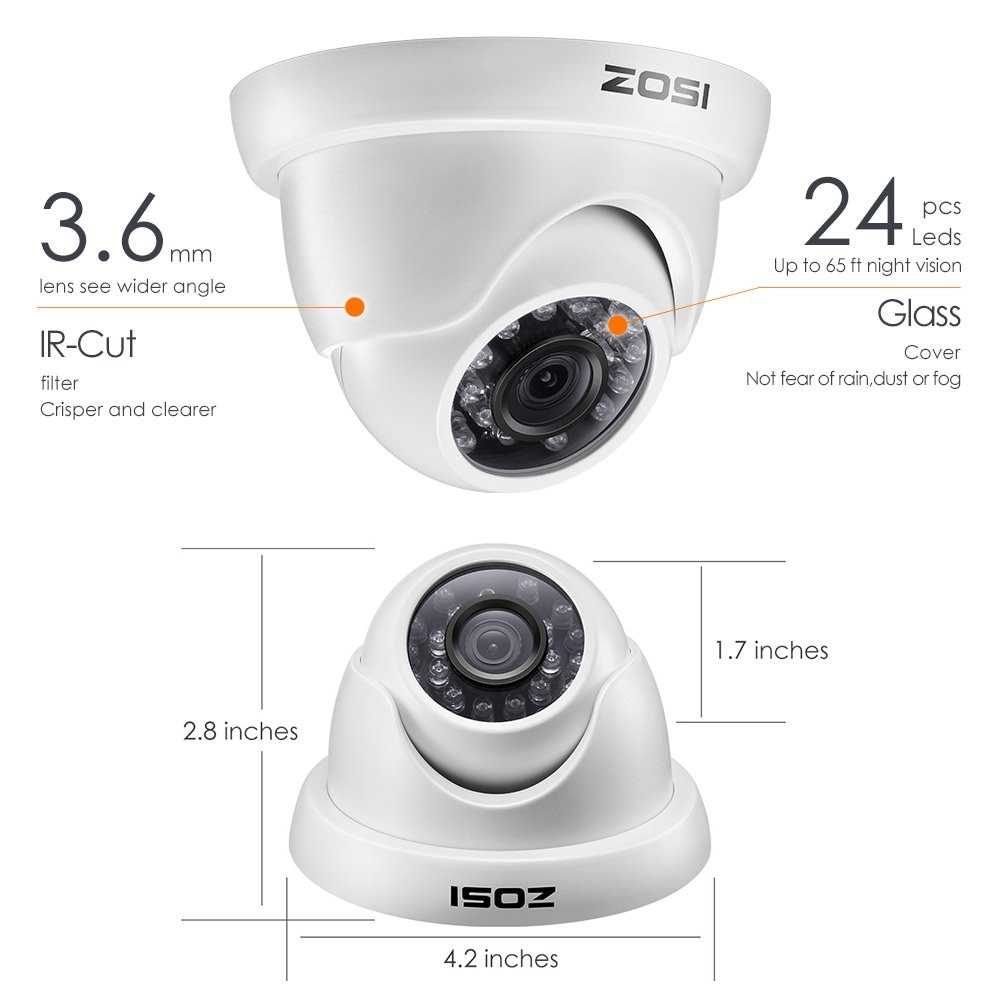 ZOSI CCTV Camera 5MP Super HD Dome Security Outdoor Surveillance Camera CCTV Night Vision Video