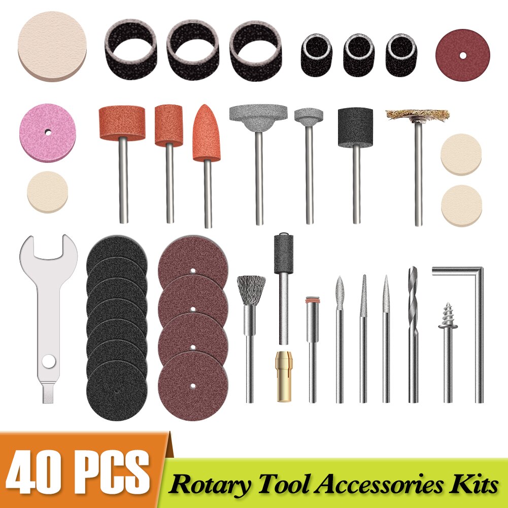 40Pcs Rotary Power Tool Accessory Set For 1/8'' Shank Sanding Grinder Rotating Polishing Kit For Dremel Accessories