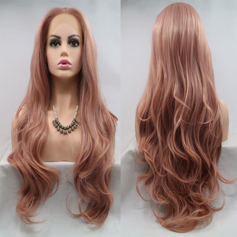 Bombshell Loose Natural Wave Synthetic Hair Lace Front Wig Mix Rose Pink Heat Resistant Fiber Hair Middle Parting For Women Wigs