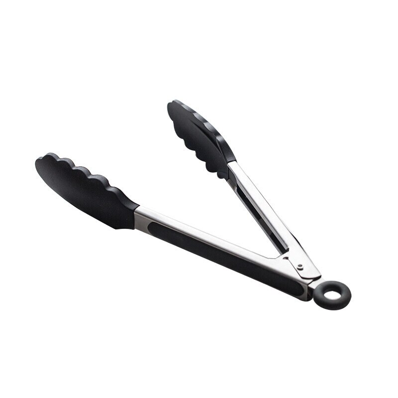 Rvs Siliconen Keuken Tang Bbq Clip Salade Brood Koken Voedsel Serveren Tang Keuken Gereedschap: Black