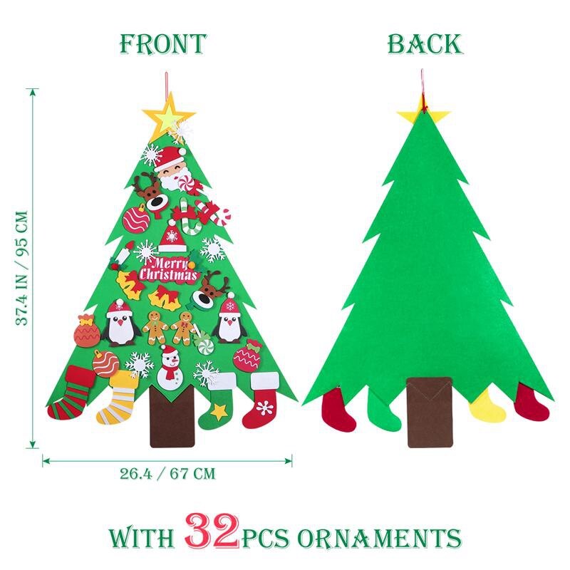 Voelde Kerstboom Voor Kinderen 95Cm Diy Kerstboom Met Peuters 32Pcs Ornamenten Voor Kinderen Xmas Opknoping thuis Deur