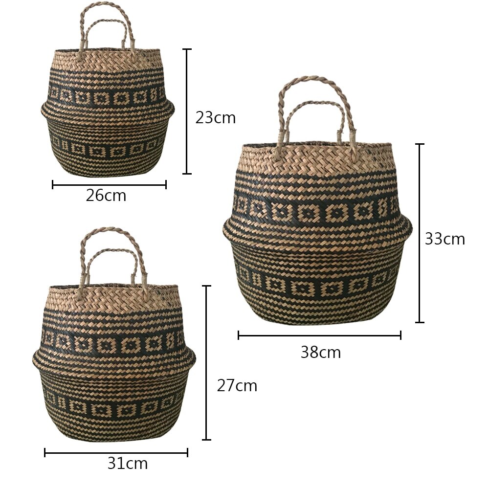 Portable Laundry Seagrass Basket Wicker Hanging Plant Pot Bathroom Storage Big Capacity Vegetable Baskets Planting Basin Bowl