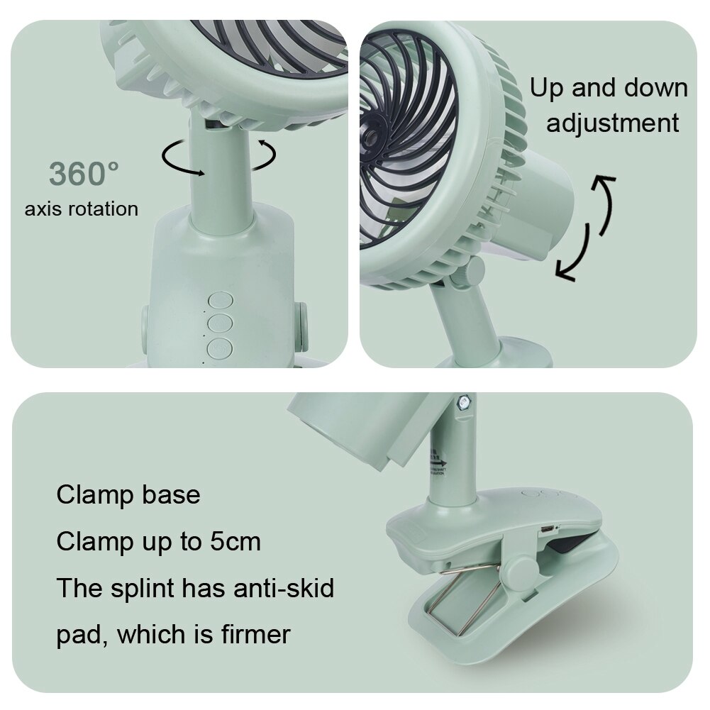Mini Cooling Air Fan Humidifying Sprayable Fans Portable Shaking Head Desktop Fan With Clip Built-in Battery