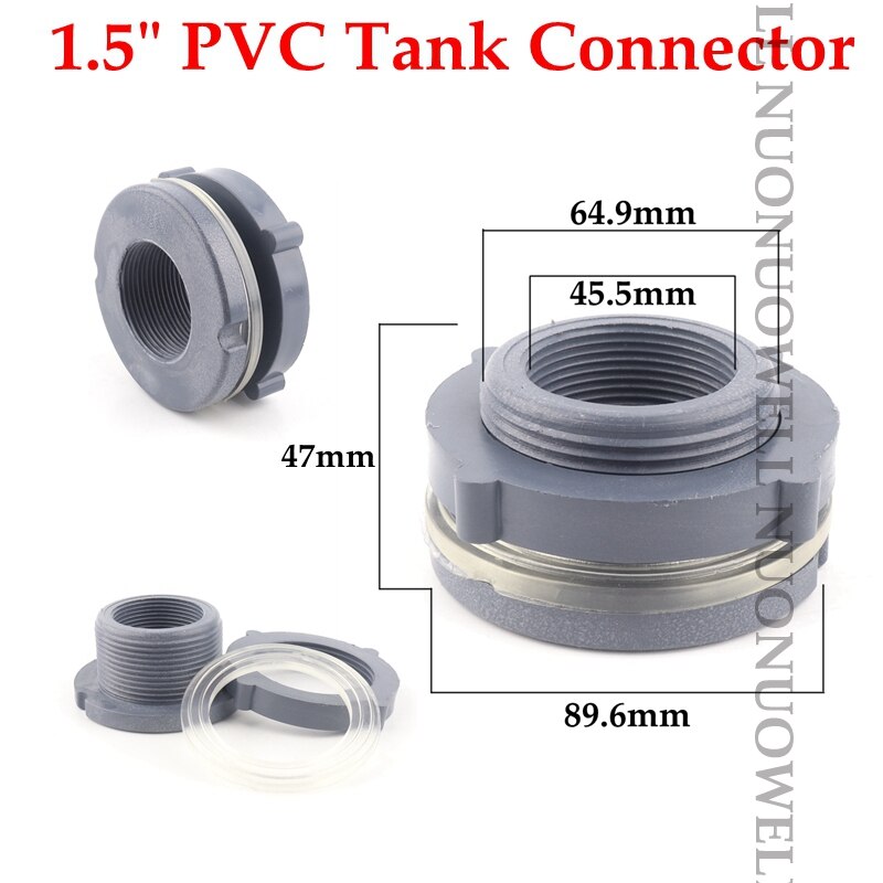 1pc pvc vattentank koppling fisk tank gänga kopplingar vattentank dräneringsrör tillbehör akvarie skarvar vattenrör kopplingar: 1.5in st pvc-kontakter
