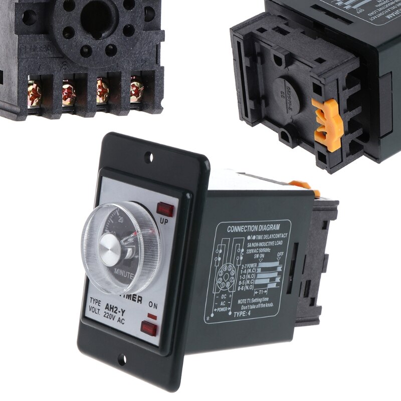 0-60 seconds/minutes Power On Delay Timer Time relay w socket base AC 220V AH2-Y -M20
