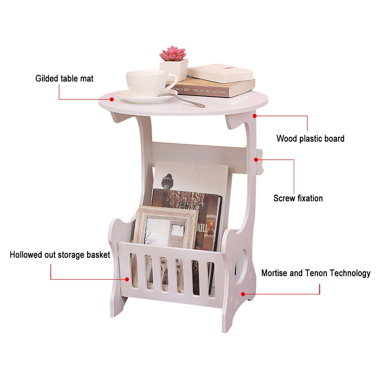 Large Modern Round Coffee Tea Table Home Living Room Storage Rack Bedside Table White Two Layers Storage Shelf