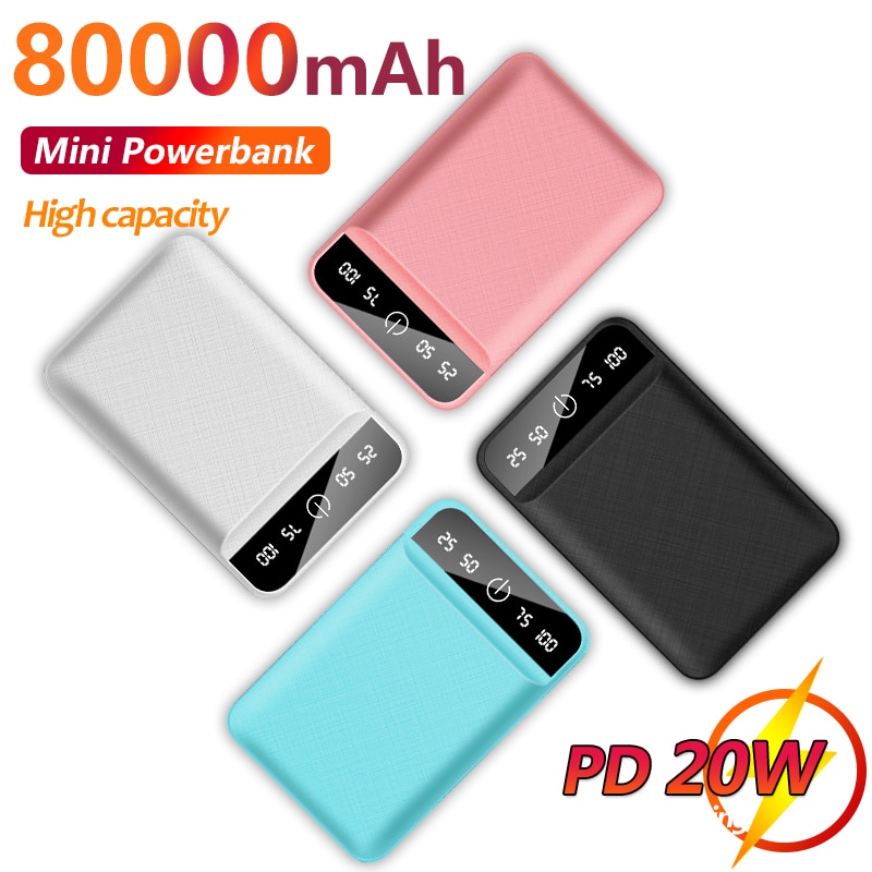 Tragbare 80000 -mah-mini-powerbank mit schnellladefunktion, wiederaufladbarem externem akku, zwei usb-anschlüssen und digitalem display für iphone und samsung