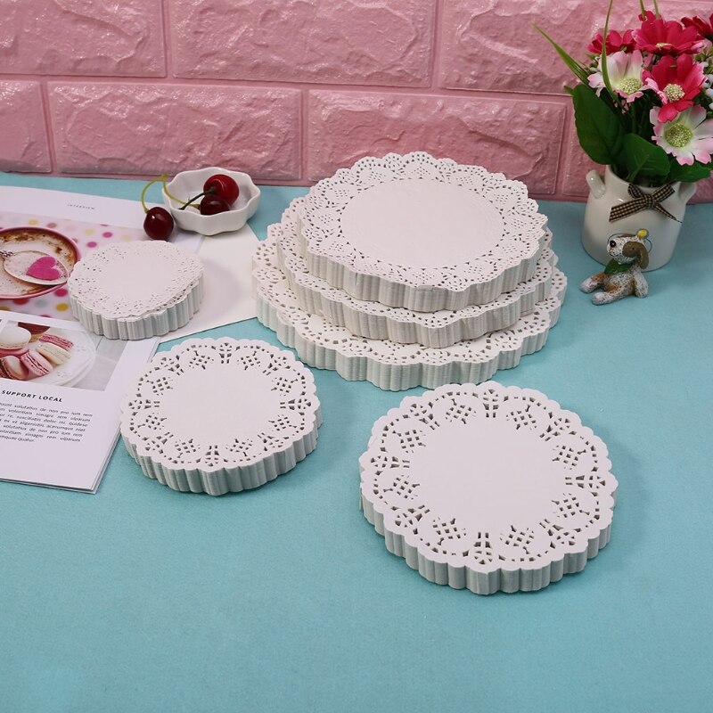 200Pcs Round Lace Paper Mats Coasters Placemats Wedding Events Party Table