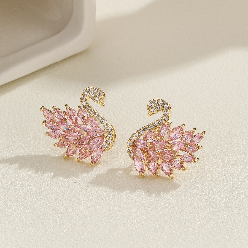 Boucles d'oreilles couleur cygne de Style déesse de luxe léger, boucles d'oreilles en Zircon micro-pavé, boucles d'oreilles longues à la et polyvalentes: Couleur or