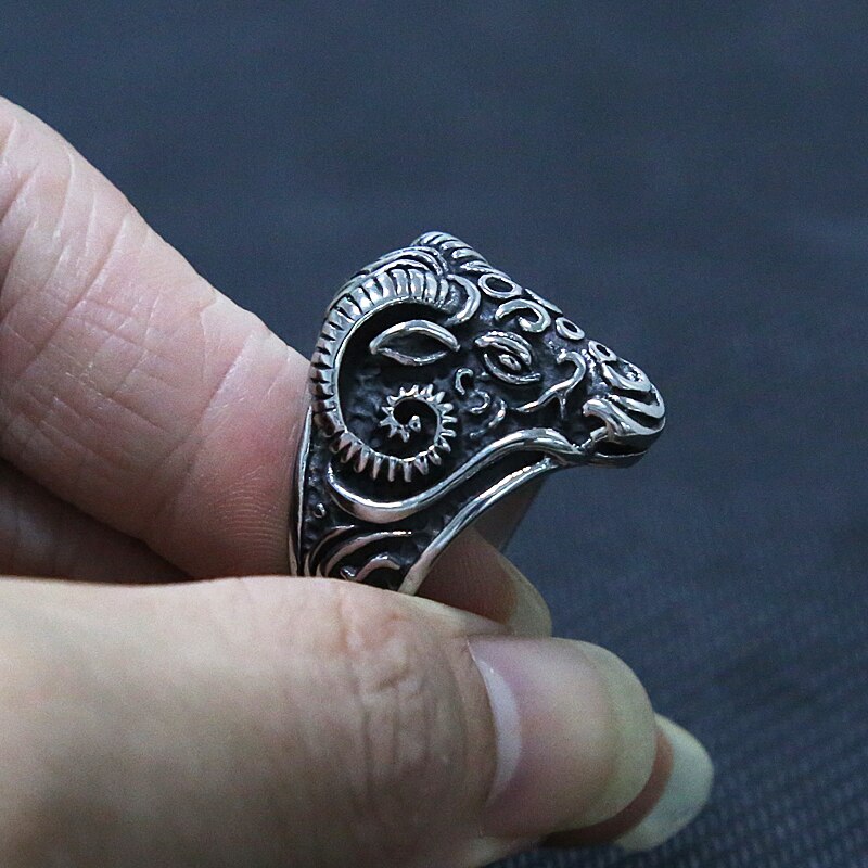 Vintage Gothic Sheep Goat Head Ring for Men Cool H. Grandado