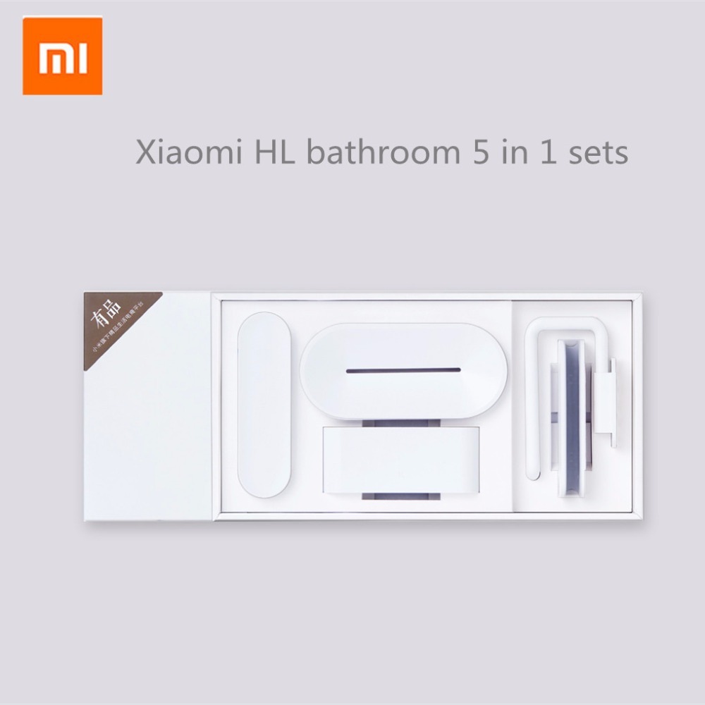 Original xiaomi mijia hl badeværelse 5 in1 sæt til sæbe tandkrog opbevaringsboks og telefonholder til badeværelse brusebadeværktøj