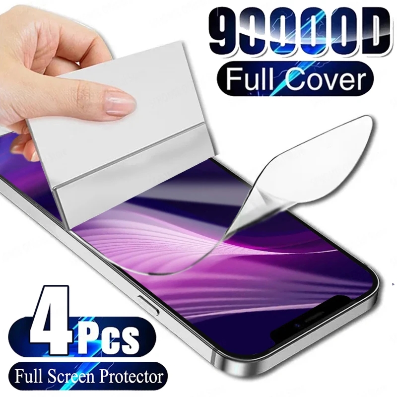 4Pcs Full Coverage Hydrogel Film For iPhone 11 12 13 14 15 16 Pro Max Screen Protector For iPhone 14 15 16 Plus Screen Protector