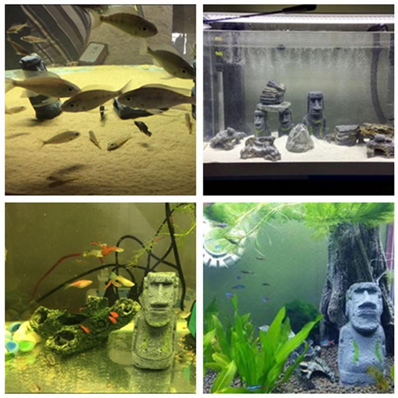 Aquarium Reptile Decoration Easter Island Stone Statue Resin Landscaping Crafts Antique Roman Portrait Fish Tank Decoration