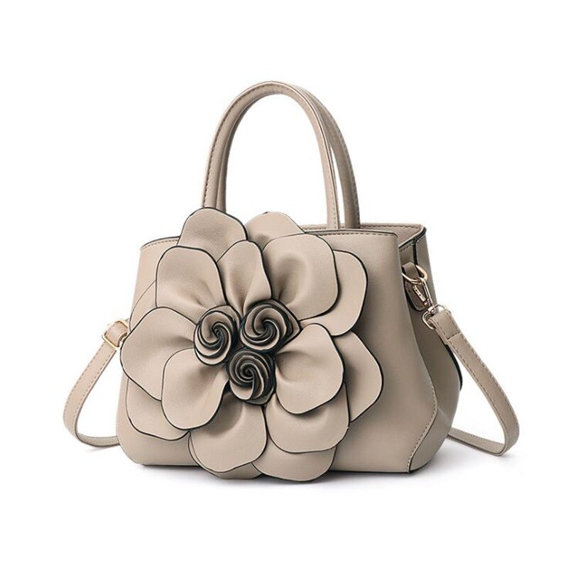 Spring Solid Color Female Handbag PU Leather Flower Portable Shoulder Bag Women Messenger Bag