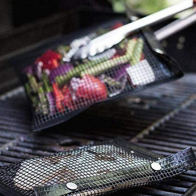 4 Packs Reusable BBQ Grill Mesh Bag-Multi Size Non-Stick BBQ Baked Bag with Silicone Brush Grilling Baking Mesh