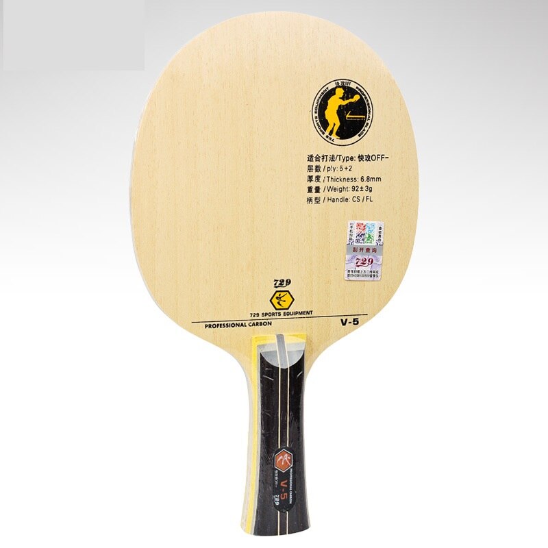 729 V-5 de la Amistad (V5, 5 5) 5 + 2 de carbono fuera de la hoja de tenis de mesa para raqueta de PingPong