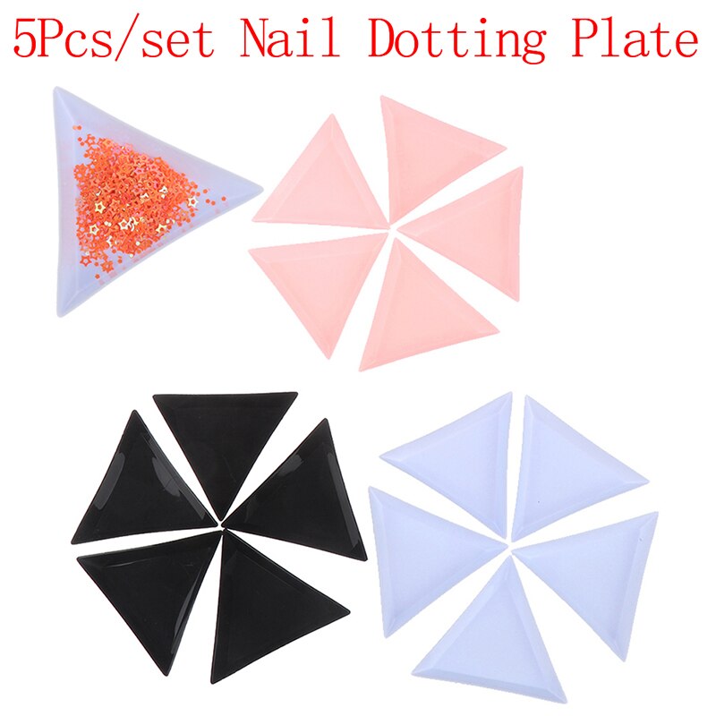 Plateau à ongles triangulaire en plastique pour nail art, strass, perles, cristal, tri, rangement, outils de manucure, accessoires, 5 pièces