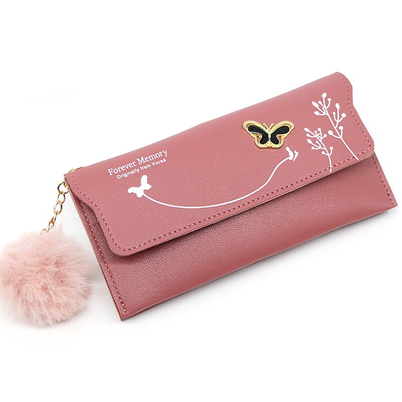 Modieuze Vrouwen Lange Portefeuilles Pure Kleur Wol Boog Clutch Bag Card Bag Coin Purse Standard Wallets Pu Solid Polyester