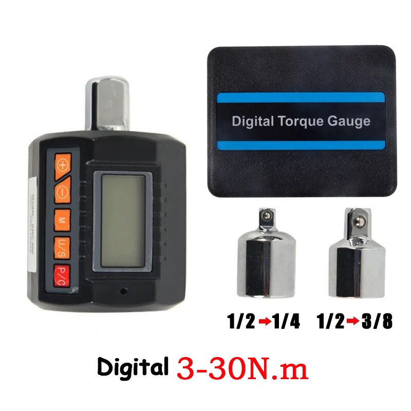 Verison 1/2" 1/4" 3/8" Digital Torque Wrench Adapter Electronic Torque Meter For Bicycle Car Repair 0.3-200N.m: Torque 3-30N.m